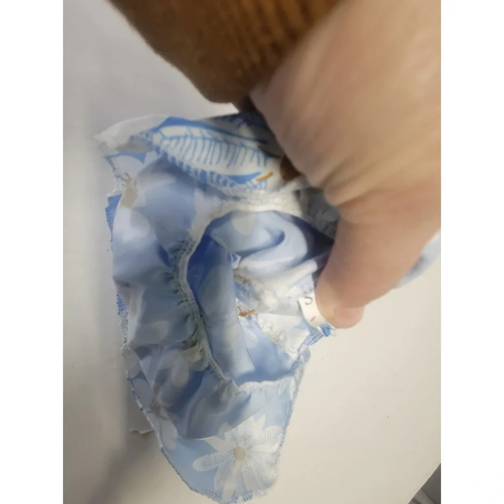 Blue Floral Daisy Pet Dress with Large Bow Snap Closure Small Dog Cat‎ Size S